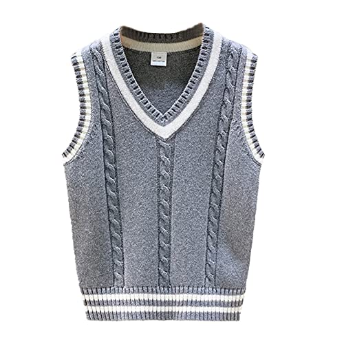 FEESHOW Toddler Boys Kids Cotton Casual V Neck Sweater Vest Sleeveless Pullover Knitted Waistcoat