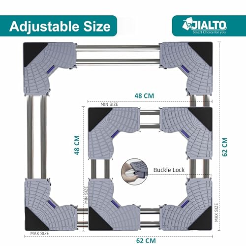 Image of JIALTO Universal Washing Machine Stand 5-12Kg| Washing Machine Trolley | Refrigerator Stand for Fridge | Spirit Level | Anti-Vibration Legs | Rubber Pads Load Capacity 350Kg (Double SS Pipe /Grey)