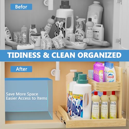 LOVMOR Soft Close Under Sink Organizer 22½” W x 21” D, Pull Out Cabinet Organizer with U Bracket, 2 Tier Slide Out Shelf for Kitchen Bathroom Sink(Right) by LOVMOR - Image 5
