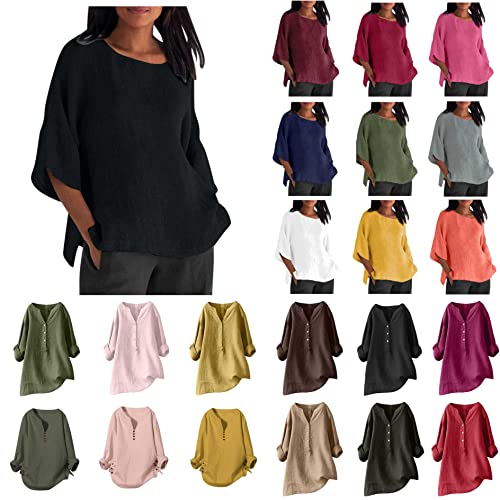 TRIGLICOLEUM Lange Leinenbluse Damen Oversize Tshirt Baumwolle Leinen Bluse...