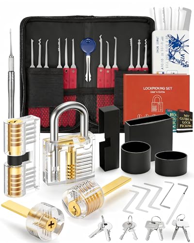 FAHEFANA 38+4-pièces Kit de Crochetage Serrure, [2023 Upgrade Version] Lock Picking Kit avec 4 Serrures Transparentes, Fournir un Manuel de Déverrouillage pour Les...