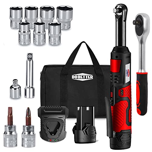 Electric Ratchet Wrench 3/8 Cordless Ratchet Wrench Set, Extended 55 N·m Battery Powered Ratchet Tool With 1 Hand Tool, 7 Sockets, 2 Screwdrivers, 1 Extender, 1/4" Adapter Dobetter-Dbcrw12L #TOP25