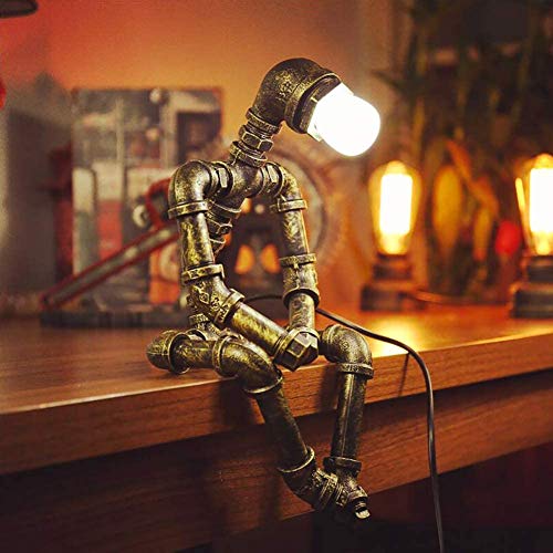 Lampe de Table vintage Tuyaux D'eau en fer Industriel Rétro Lampe de Table, Robot Steampunk Desktop Light(Ampoule non incluse) Cover