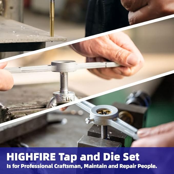 HIGHFIRE 86 pcs Tap and Die Set, SAE and Metric Standard, Large Tap and Die Set with Hex Shape, Titanium Coated Tap and Die Set with Storage Case, All-in-One Tap and Die Set