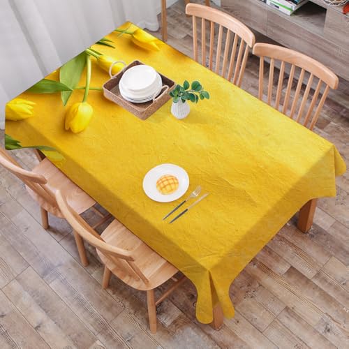 DALEXHM Mantel Mesa Rectangular 137x183 cm,Tulipanes holandeses Amarillos y daneses en una Colorida Pared de jardiner,Durabilidad y Fácil Limpieza para tu Mesa - Mantel Hule Antimanchas e Impermeable