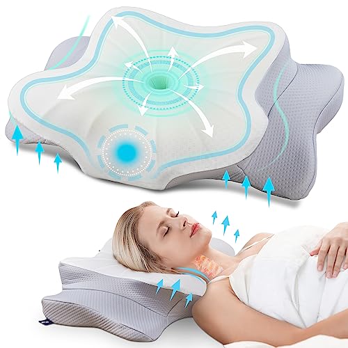 DONAMA Cervical Pillow for Neck and Shoulder,Contour Memory Foam Pillow,Ergonomic Neck Support Pillow for Side Back Stomach Sleepers with Pillowcase-S