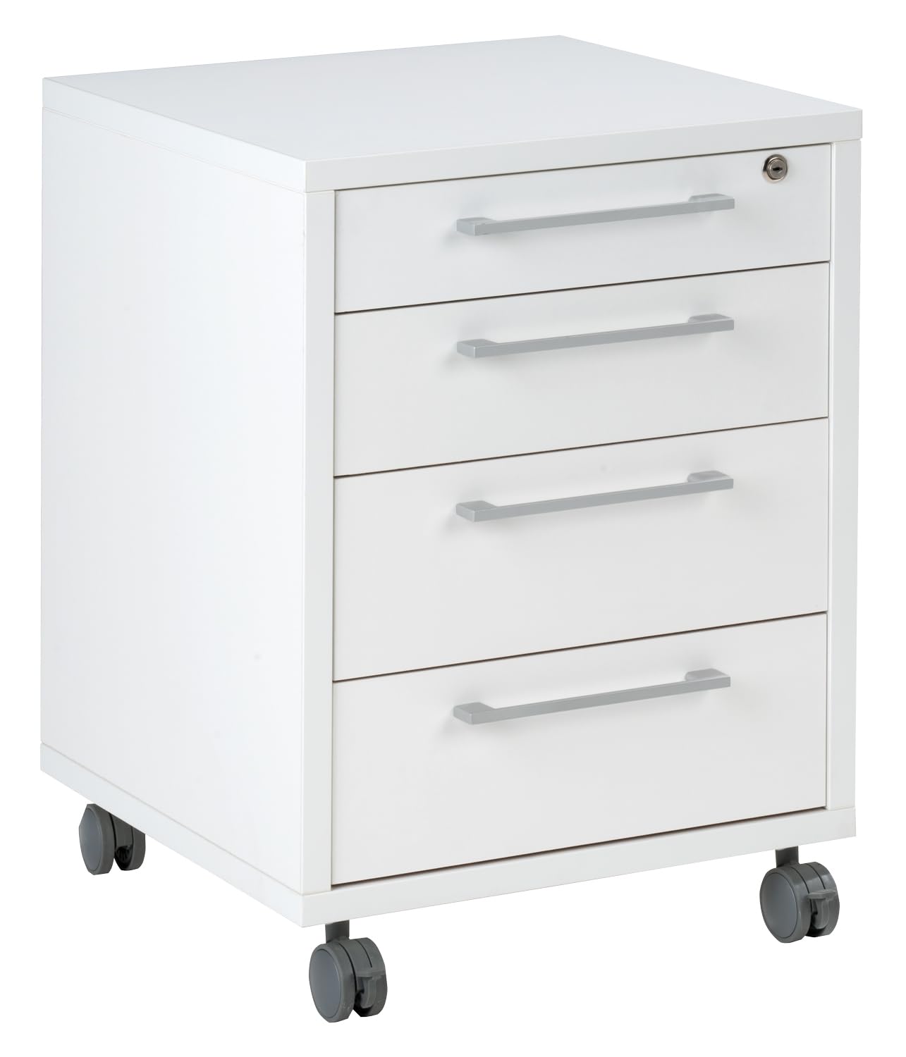 Container Rollcontainer Schubladenschrank | Weiß | 4 Schubladen | Abschließbar