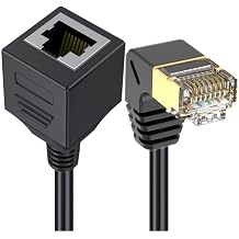 CAT 8 Ethernet Extension Cable,90 Degree Down Angle Male to Female RJ45 CAT8 Connector 10 Gigabit 40Gbps, 2000Mhz for Digital Devices Computer Switch Network Cable 50cm/1.6ft