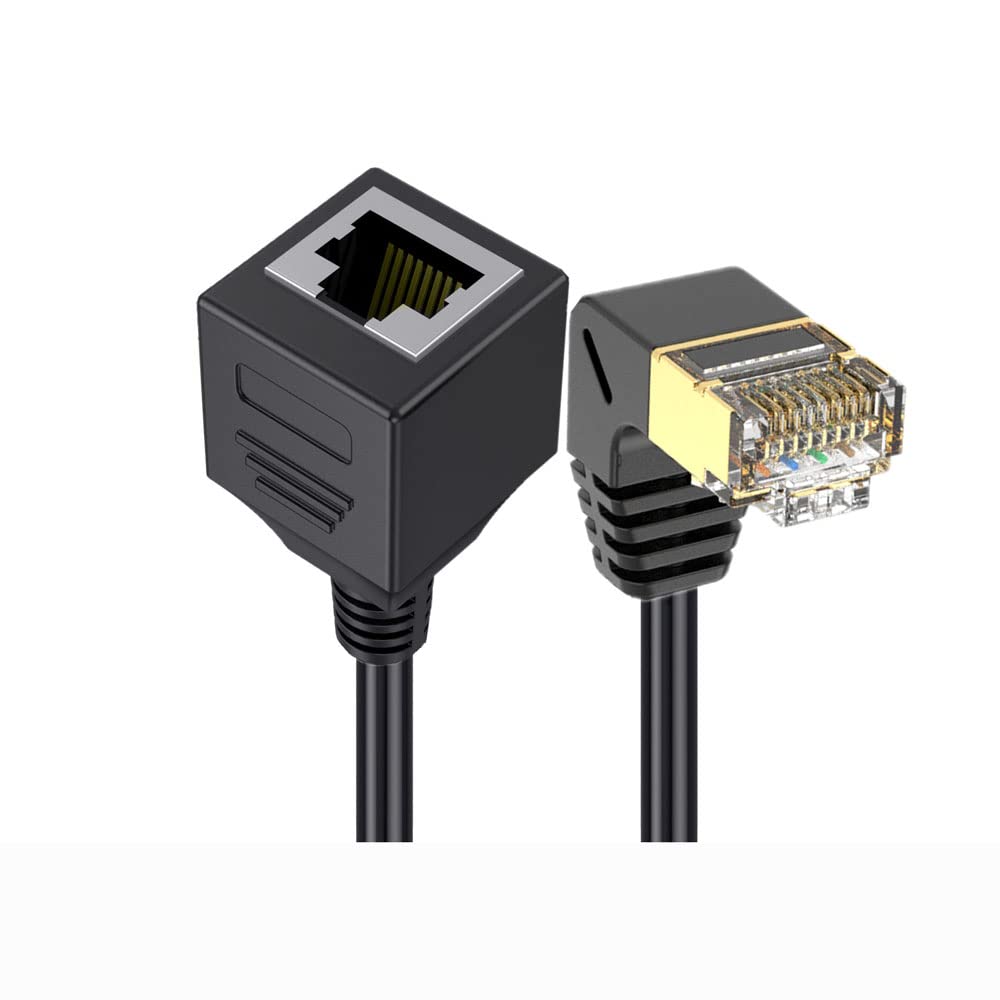 Cable de extensión Ethernet Cat 8, RJ45 macho a hembra, 90°
