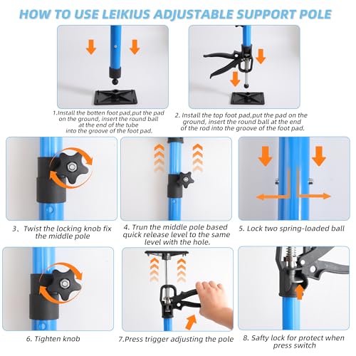 Leikius 2PK Steel Cabinet Jacks for Installing Cabinets,14.6-23.6Inches, Adjustable 3rd Hand Support System,Telescopic Hand Support Pole, Third Hand Tools Support Pole 132LB Load for Lifting Drywall by Leikius - Image 8