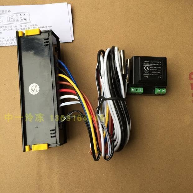 Side view of SF-205 thermostat with wiring and power transformer