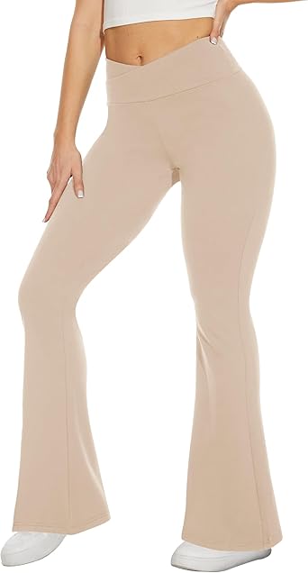 TNNZEET Black Flare Leggings for Women, Crossover Yoga Pants with Pockets Bootcut Flared Leggings