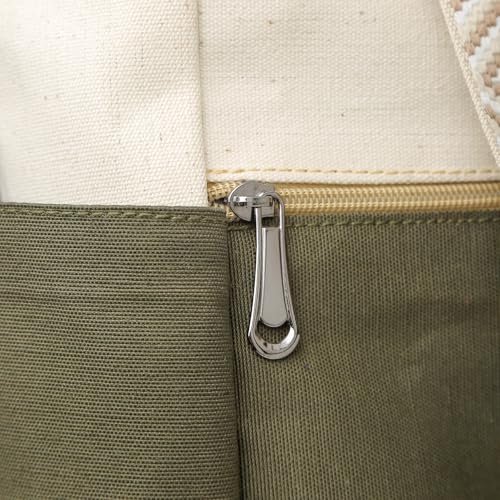 شنطة يد قماشية مصنوعة يدويًا - شنطة كتف وشنطة كروس ذات سعة كبيرة مع مساحات بسوستة إغلاق ومقابض أنيقة مصنوعة يدويًا - للعمل واللاب توب والاستخدام اليومي للنساء من دي بيل™ (بيج، زيتي)