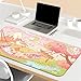 PERFECTSIGHT Cute Kitty Desk Mat Kawaii Desk Pad, Fujiyama Large Gaming Mouse Pad, Funny Cherry Blossom Deskmat Mousepad, Anime Laptop Keyboard Pad Office Home Decor for Women Girls, Sakura Cat