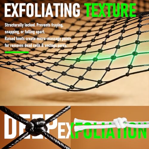 Image of Authentic African Net Sponge, 2 Pack Exfoliating Body Scrubber & Back Scrubber, Gentle Deep Cleansing for Shower, for Men & Women (Black & Green)