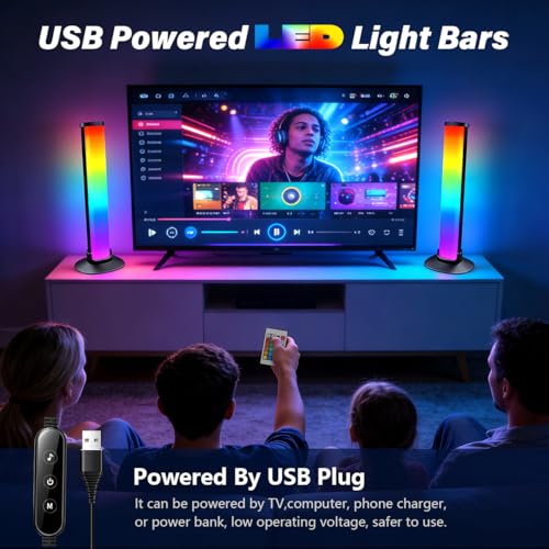 Image of HASTHIP USB RGB Desktop Light Bar, 16-Color LED Ambient Desk Lamp with Remote Control & Music Sync, Removable Headset Arch Holder, Adjustable Gaming Light for PC Setup, Home Office, 26x9.5x9.5cm