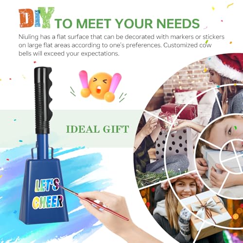 10 Inch Cowbells with Handle, Cheering Bell Noice Maker for Sporting Events-Football Games, Stadiums, Chimes Percussion Musical Instruments Call Bell Alarm(Blue-2 Pack
