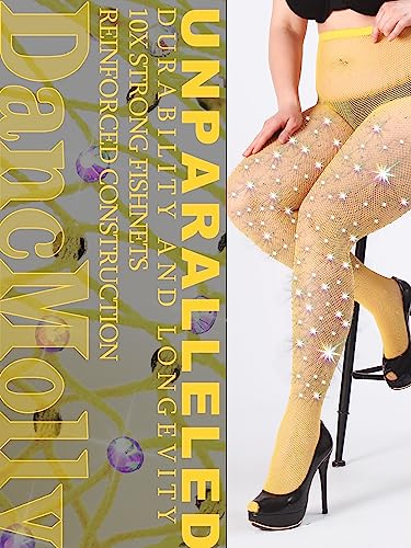 Image of DancMolly 10X Strong Ultra Sparkly Rhinestone Fishnet Stockings, Plus Size Sparkle Tights for Women Sexy Party Concert Outfit