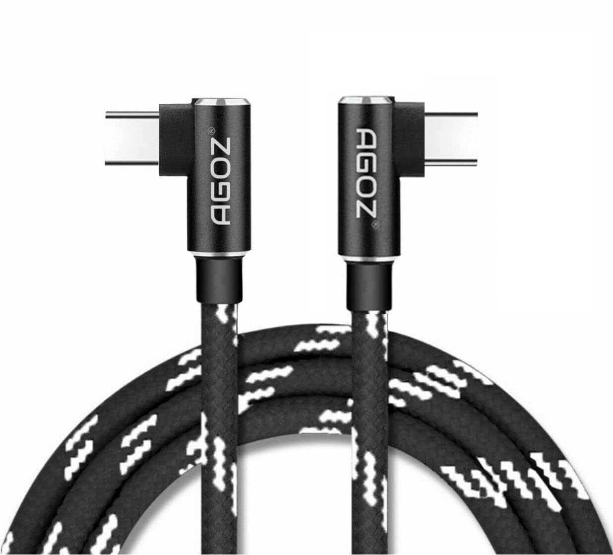 Agoz USB-C to USB-C Right Angle Cable, Fast Charger 90 Degree for Samsung Galaxy Note 20, S25 S24 S23 S22 S21, A15, Galaxy Z Fold 5, Tab A8, Tab A7,