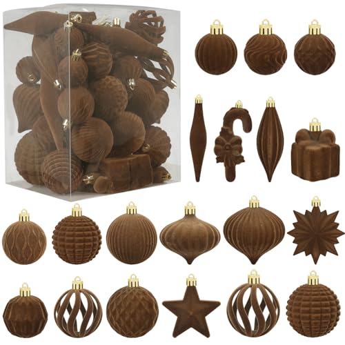 50 Pcs Brown Velvet Christmas Balls Flocked Ornaments Xmas Tree Decorations