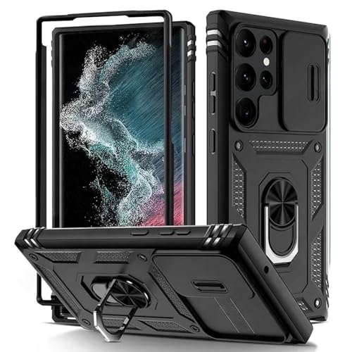 Samsung�p S26 Ultra S25 S24 S23 Plus S25 FE A57 A56 A37 A36 A17 A16 5G �p�P�[�X�A�J�����t���A360�x�L�b�N�X�^���h�J�o�[�A�u���b�N�ASamsung�p S25 �p