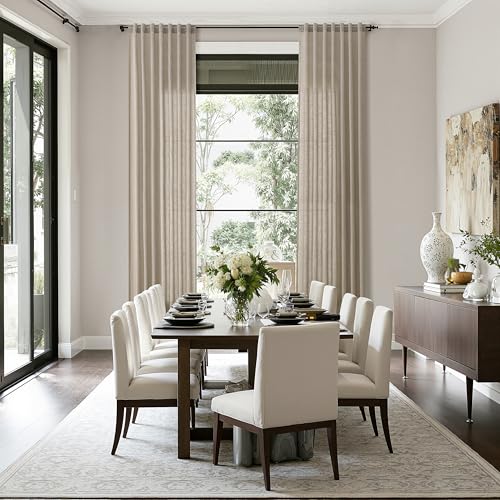 Image of Cobblestone Linen Curtains 132 Inch Length for Living Room Light Filtering Semi Sheer Curtain Back Tab Modern Farmhouse Decor Elegant Drapes Floor to Ceiling High Window for Bedroom 52x132, 2 Panels