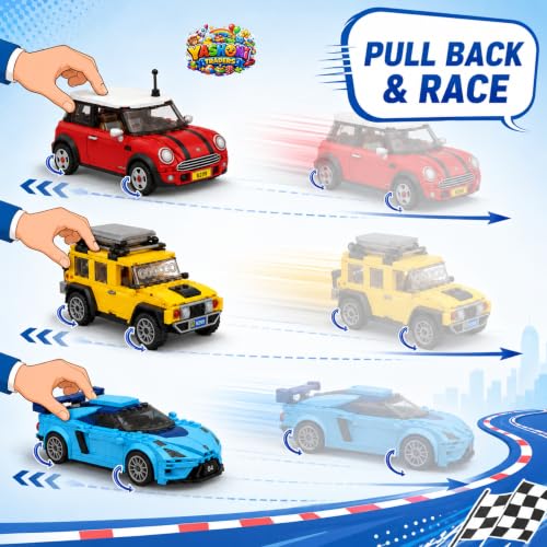 Image of Yashoni Pocket Block Pull-Back Cars Pack of 3-309 Pcs Building Blocks Set | Pull Back & Go Racing Action, STEM Construction Toy for Kids 6+ Boys & Girls | Educational 3D Building Kit, Gift