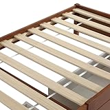 Merax Holzbett 90x200cm, Einzelbett mit Zwei Schubladen auf Rollen, Flachbetten mit Stabile Lattenroste, Ohne Kopfteil, Kinderbett Futonbett Bettrahmen für Erwachsene Teenager, Kiefer+MDF, Rotbraun
