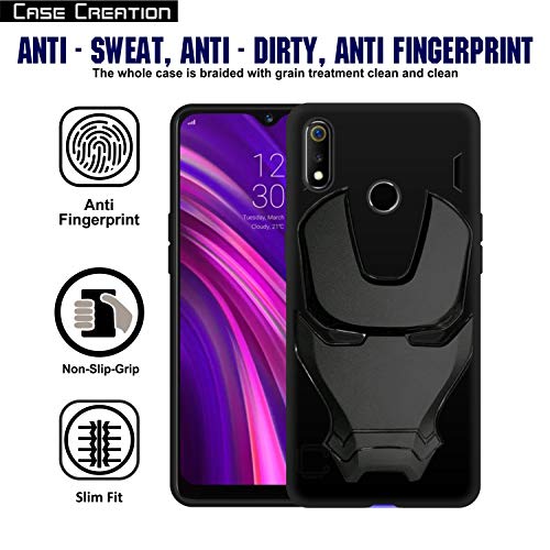 Image of COVERLY Official 3D Touch Feel Trending Avengers Logo Mask Soft Rugged Grip Silicone Iron Man Super Power Cartoon Movie Engraved Silicone Matte Back Cover for Realme 3 (6.53 inch) - Black