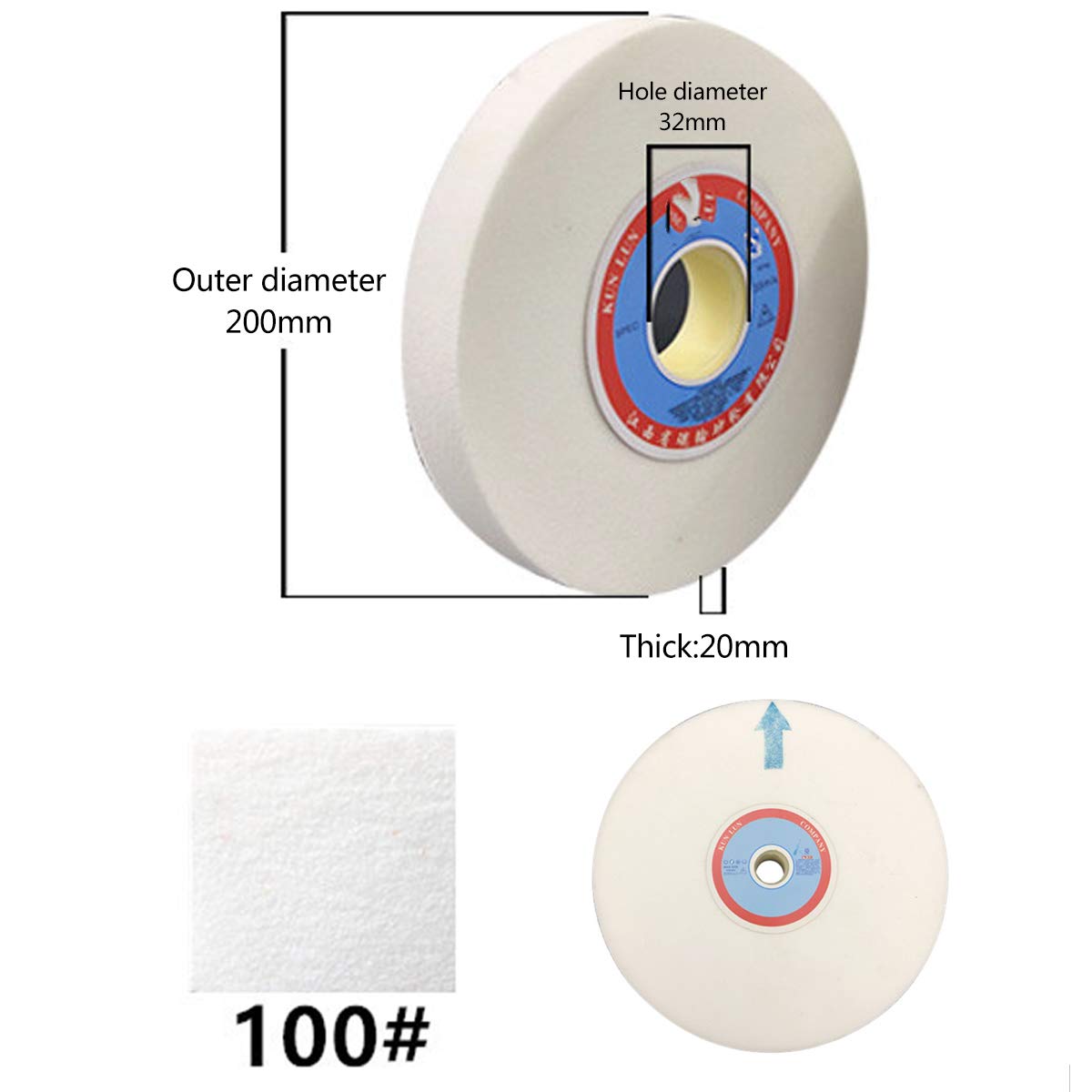 Tarcze szlifierskie, Materiał ścierny: Korund biały, Średnica zewnętrzna: 200 mm, otworu: 32, Grubość: 20(100 Grit)