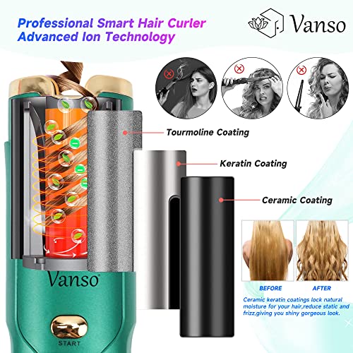 Upgraded Cordless Automatic Curling Iron,Ceramic Auto Hair Curler With Lcd Display Temps & Timers,Portable Usb Rechargeable Curling Iron Wand,Detangle & Scald-Free,Fast Heating For Hair Styling(Green) #TOP3