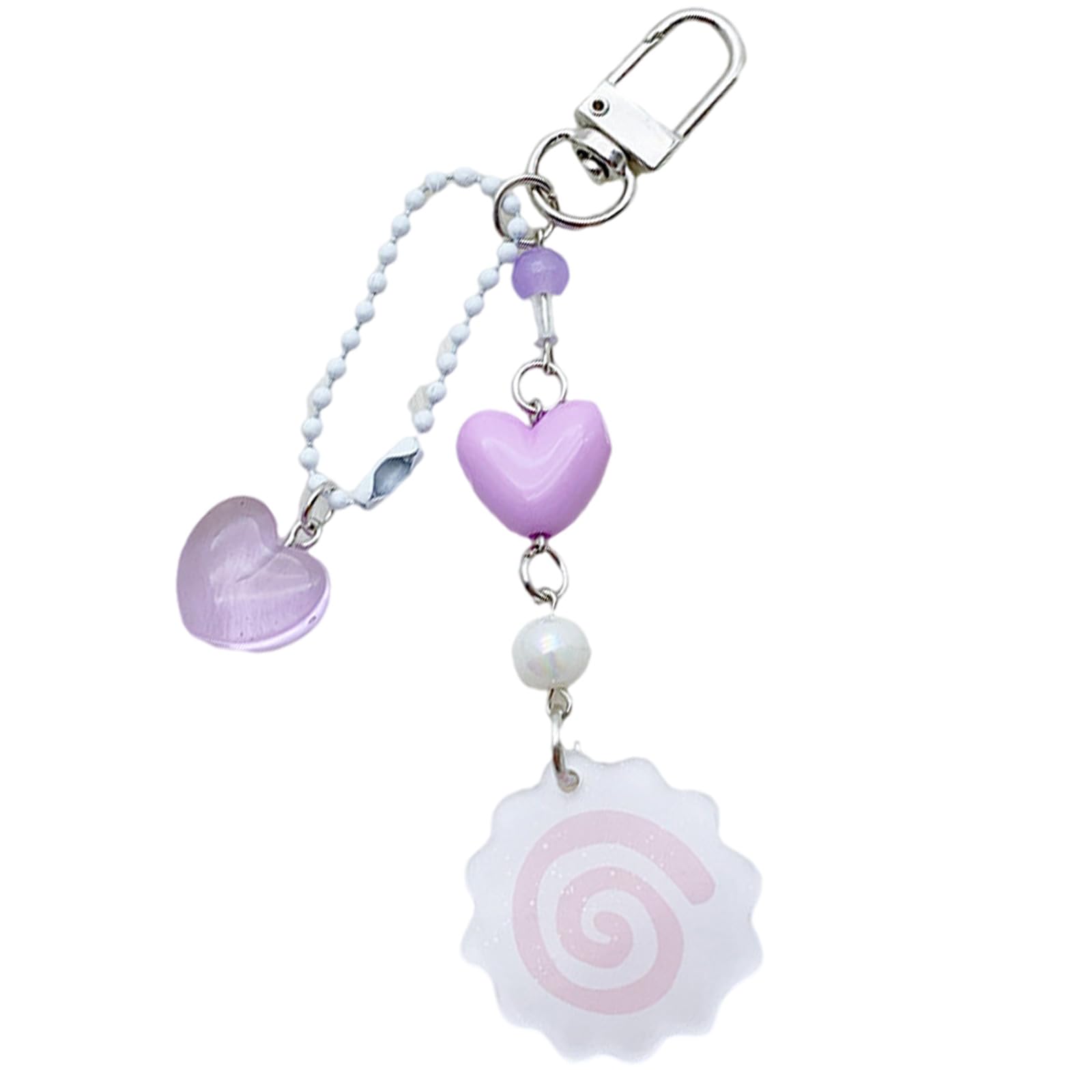 NEWFT Trendy Heart Beaded Charm Pendant Attractive Beaded Keychain Adornment Stylish Heart Pendant Rings Accessory
