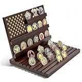 PiaoHao Challenge Coin Display Rack Holds Up to 80 Coins, Solid Wood Military Coin Holder with 3+9 Tier Collector Showcase for Veterans & Challenge Coin Collectors (Walnut)