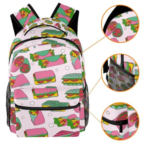 Sac à dos d'école rose motif panini pour ados et enfants de 29cm