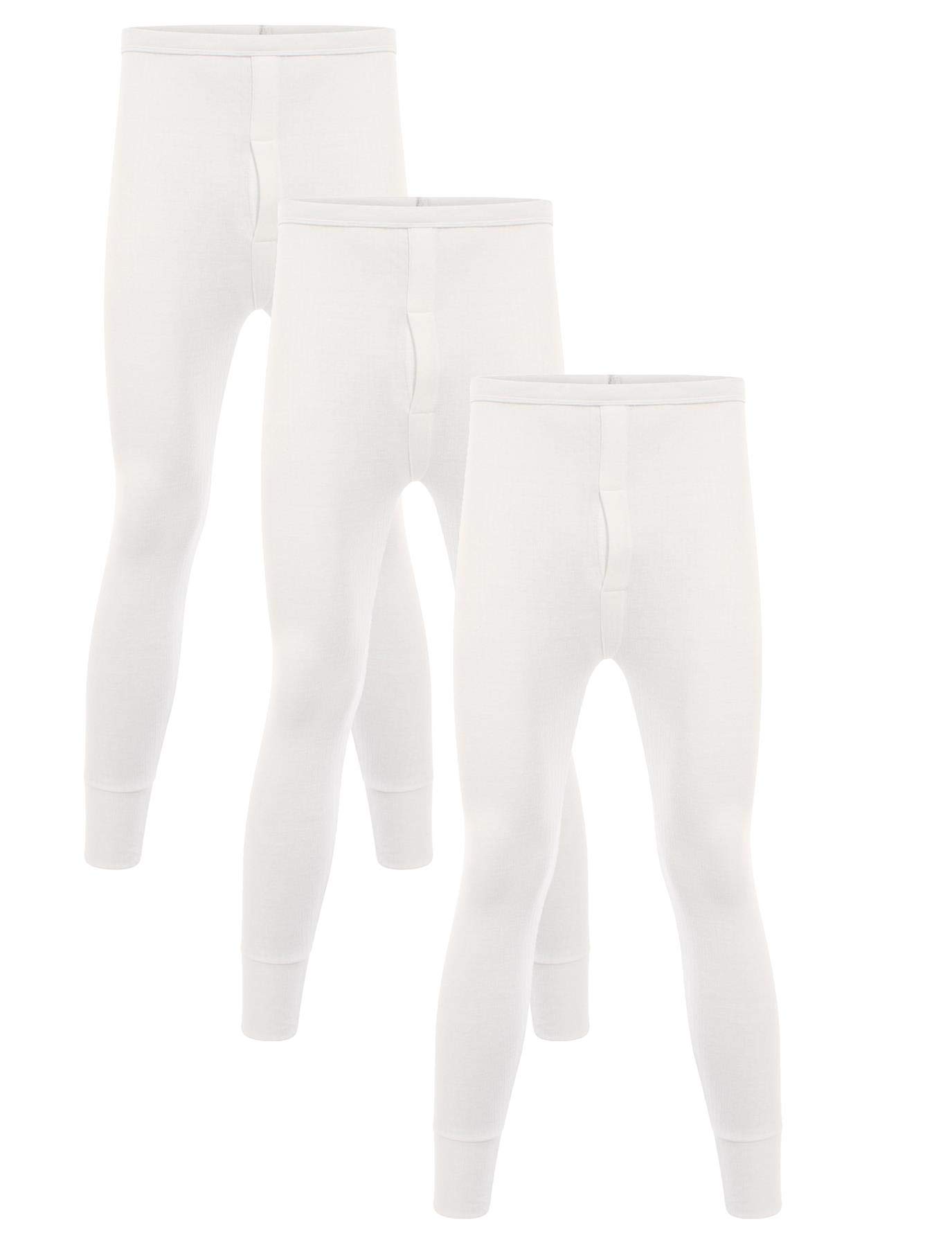 Sock Stack Pack of 3 Men's Thermal Long Johns Winter Baselayer Pants Thermals Warm Underwear, XX Large White