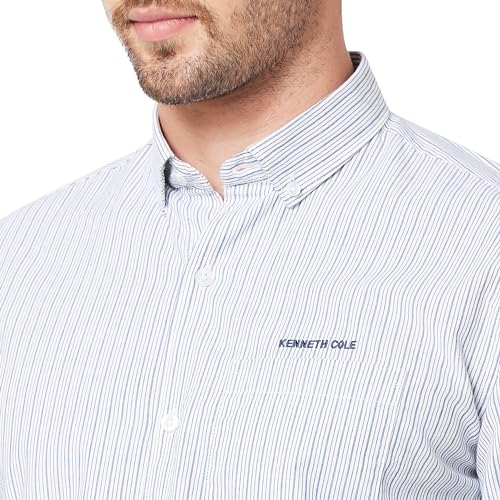Image of KENNETH COLE New York Mens Slim Fit Cotton Spread Collar Long Sleeve Patch Pocket at Chest Casual Shirt
