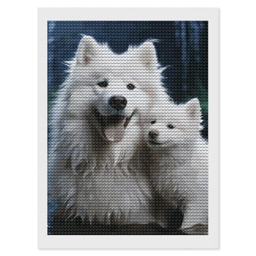 Peinture diamant chien blanc pour sublimer la décoration murale du salon