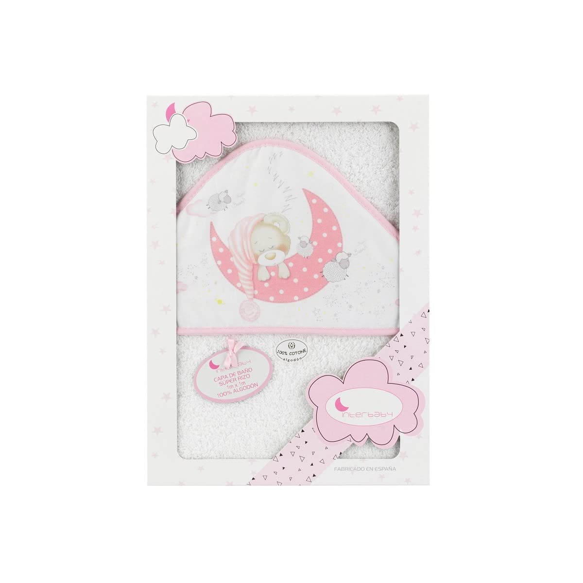 Interbaby 01225-12 Bear Sleeping Hooded Bath Cape White/Pink