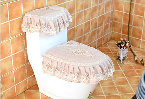 ZFF Toilettenmatte Anti-Rutsch-Matte Badezimmer Dreiteiliges WC-Sitzkissen Dreiteiliger Reißverschluss WC-Matte Toiletten-Matte WC-Hülle Spitze (Color : Pink)