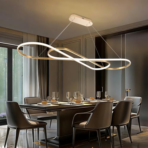 Image of Large Gold Led Chandelier 59.06in Modern LED Pendant Light for Dining Room Dimmable Kitchen Island Lighting