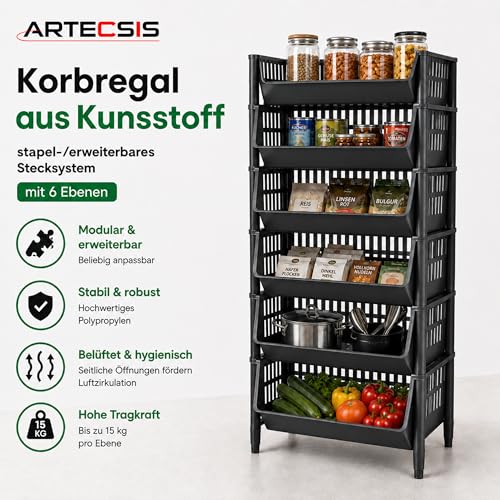 ARTECSIS® Korbregal Kunststoff mit 12 Körben stapelbar & modular schwarz – Ansicht 2