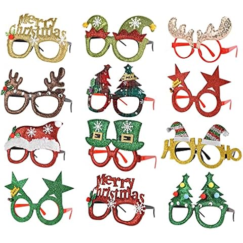 RoterSee 12 PCS Holiday Glasses,Cute Christmas Glasses Frames, Great Fun and Festive for Annual Holiday and Seasons Themes, Christmas Party,Christmas Dinner ,Photos Booth Cover