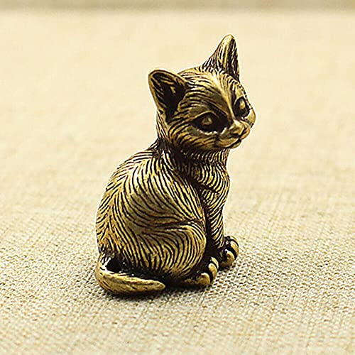 TEAMWILL Brass Cat Figurine Small Cat Statue Animal Figurines Home Desktop Decoration