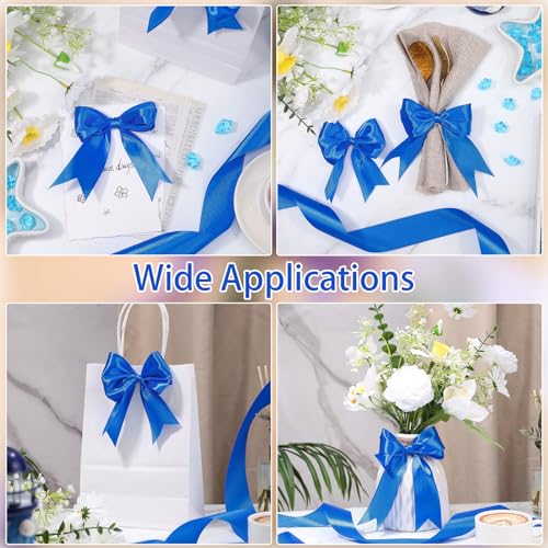 Image of woric Royal Blue Ribbon 1 1 /2 Inch 60 Yards Blue Satin Ribbons | Graduation Leis Flower Roses Bouquet Bows Making Gift Wrapping Birthday Party Decorations