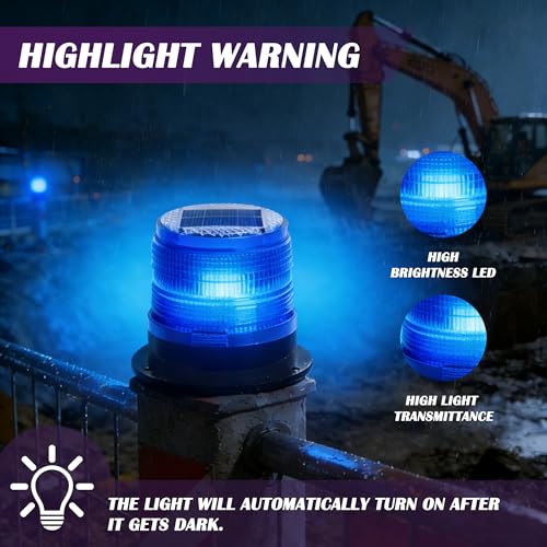 Image of Solar Strobe Warning Light: Strong Magnetic Base Waterproof Traffic Light,Solar Safety Flashing LED Lamp for Construction, Traffic, Factory, Safety Sign, Crane Tower, Boat Navigation (Blue)