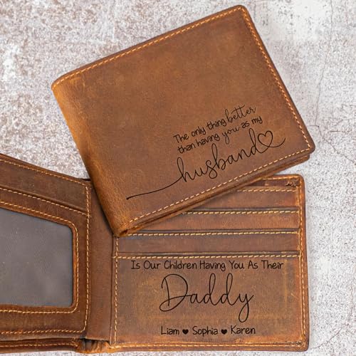 Father's Day Gifts From Wife Having You As A Dad Personalized Leather Wallet Mens Leather Wallet Engraved Dad Personalized Gift for Fathers Day Christmas Thanksgiving Custom Bifold Wallets for Him2
