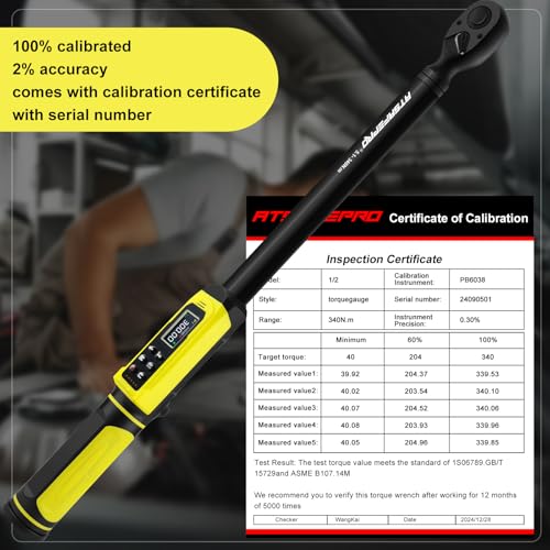 Image of ATsafepro Digital Torque Wrench-1 /2-Inch Drive & 5.1-340Nm (3.8-250.8 ft-lb), Heavy Duty Torque Wrench with Buzzer, 5 Units, ±2% Accuracy for Trucks & Machinery