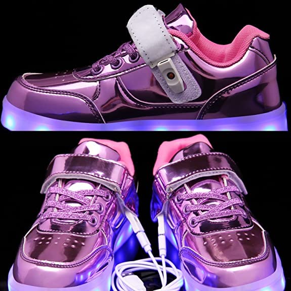 Kids LED Lights Up Shoes USB Charging Luminous Trainers 7 Colors Flashing Lace Up Sneakers Sport Running Shoes/Unisex Boys Girls Children Birthday Gifts White Black Pink - Image 7