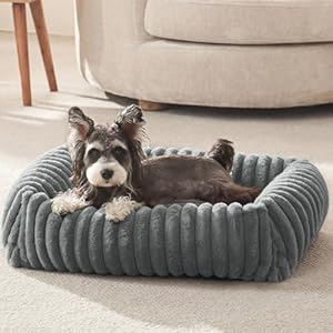 Dog Beds for Small Dogs, Washable Orthopedic Dog Bed with Removable Cover, Rectangle Soft Calming Sleeping Puppy Bed Durable Pet Cuddler with Anti-Slip Bottom, 20″x19″x6″ Grey