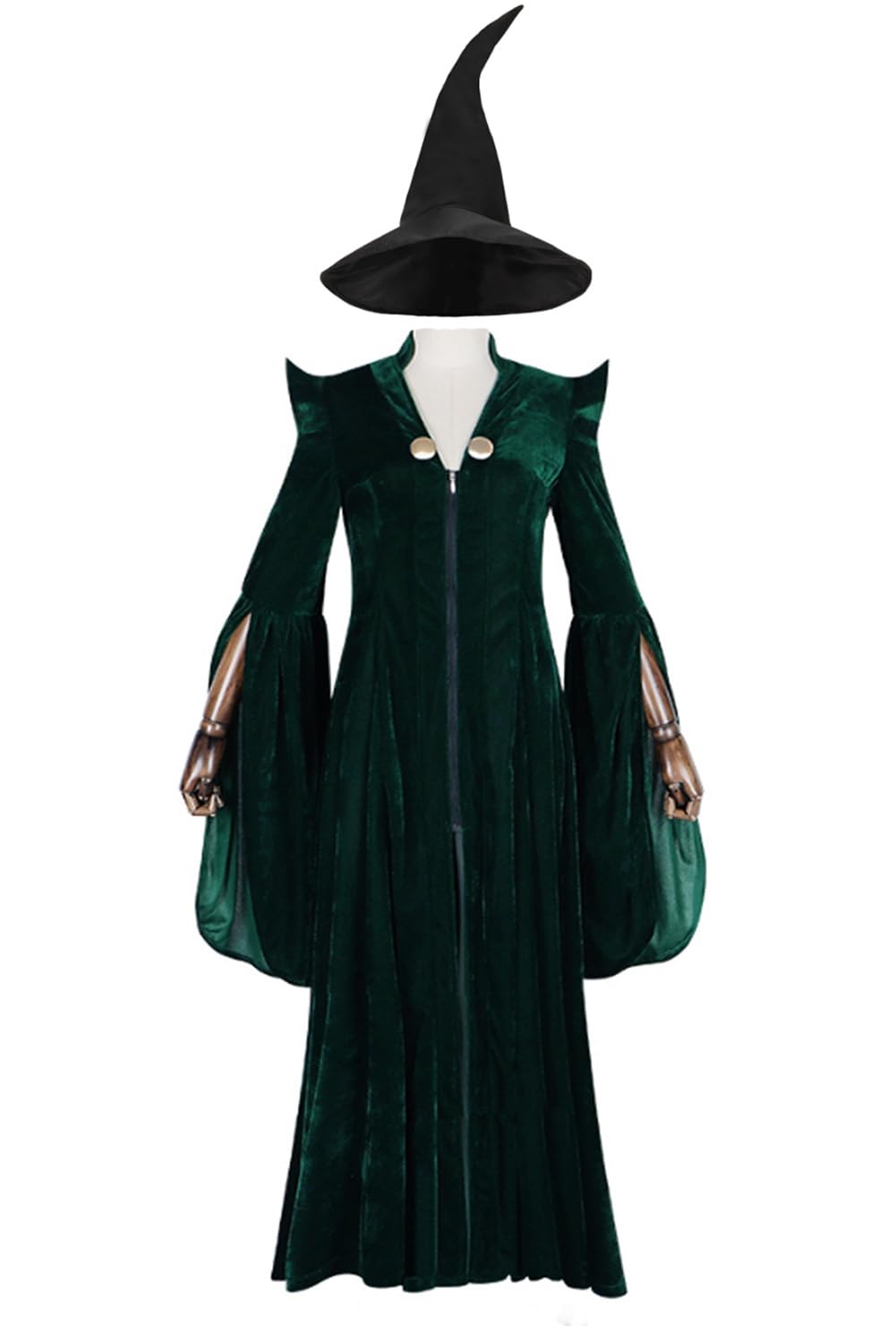 SOCDINGUPAdult Costume Hat Women Cosplay Green Velvet Robe Halloween Witch Cloak